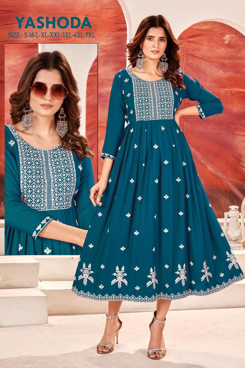 Yashoda Rayon Embroidery Anarkali Kurtis Wholesale Price In India